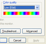 'Low (8 bit)' selection still shows when back in high color mode - click to enlarge